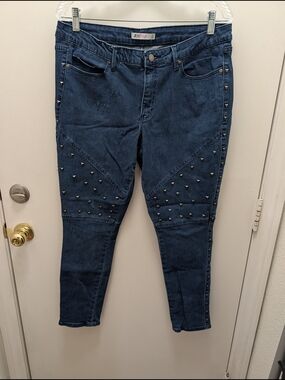 JustFab Dark Blue Skinny Jeans with Silver Stud Accents Men's Size 34W